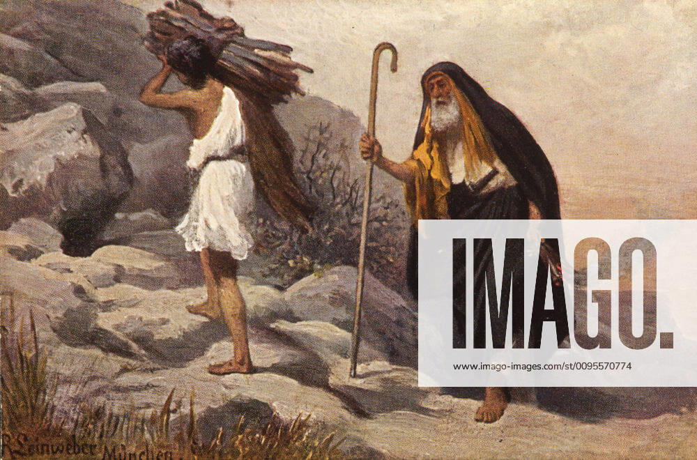 Bible Sacrifice d Isaac. Serie de cartes postales sur l histoire sainte illustree par Robert LEINWEBER. Credit : Collection KHARBINE-TAPABOR.
