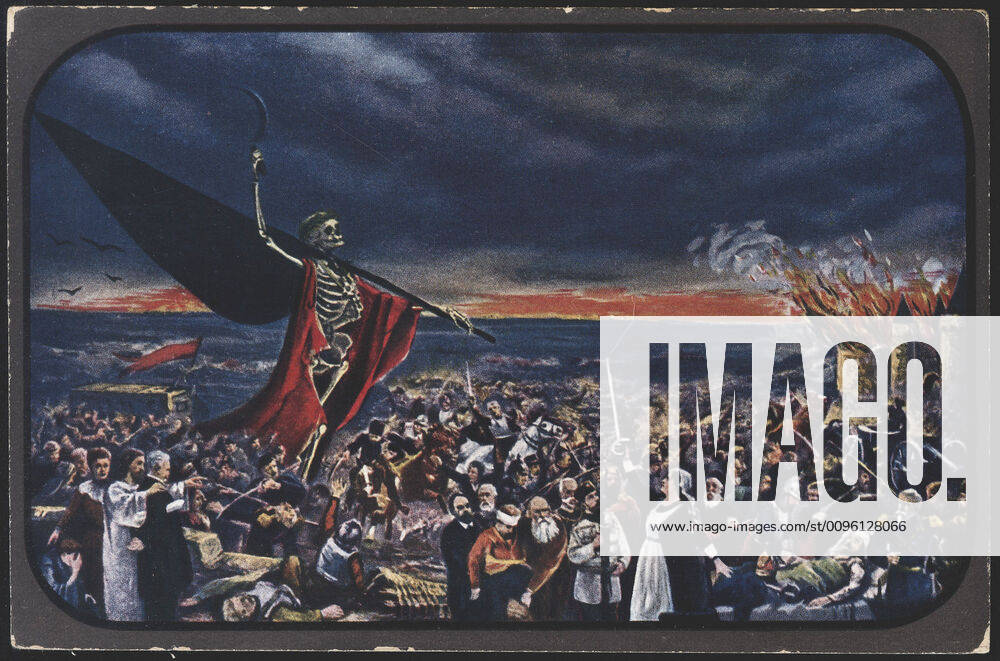 PACIFISME Guerre a la guerre. Illustration d apres le tableau de 1899 de Jan TEN KATE (1850-1929) pour une carte postale suisse editee par In Terra Pax vers 1920. Dans la foule des pacifistes, Jesus, Tolstoi, Zola, Nicolas II, Dunant... Credit : Collection Dixmier Kharbine-Tapabor.