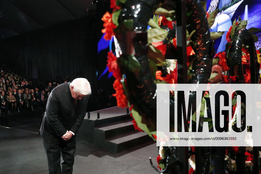 German President Frank-Walter Steinmeier takes part in a wreath-laying ceremony at the Fifth World Holocaust Forum at the Yad Vashem Holocaust memorial museum in Jerusalem, Israel, on Thursday, January 23, 2020. World leaders are marking the 75th anniversary of the liberation of the Nazi extermination camp Auschwitz. Pool JERX2020012327a RonenxZvulun