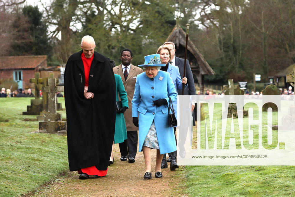Queen Elizabeth II attends the St. Peter & St. Paul Church Sunday morning service in West Newton, near Sandringham, Norfolk. Her Majesty also makes the short walk to the village hall, meeting lots of well-wishers who lined the route. West Newton, Norfolk, on February 2, 2020.
