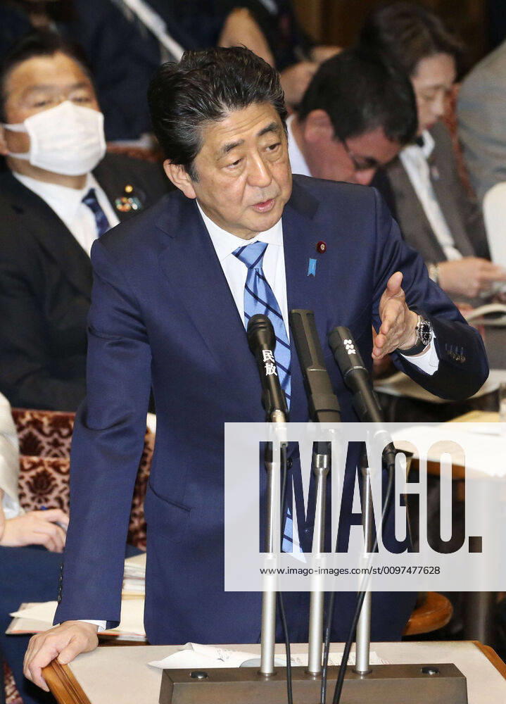 Japan PM Abe Japanese Prime Minister Shinzo Abe attends a House of Councillors Budget Committee session in Tokyo on March 3, 2020.