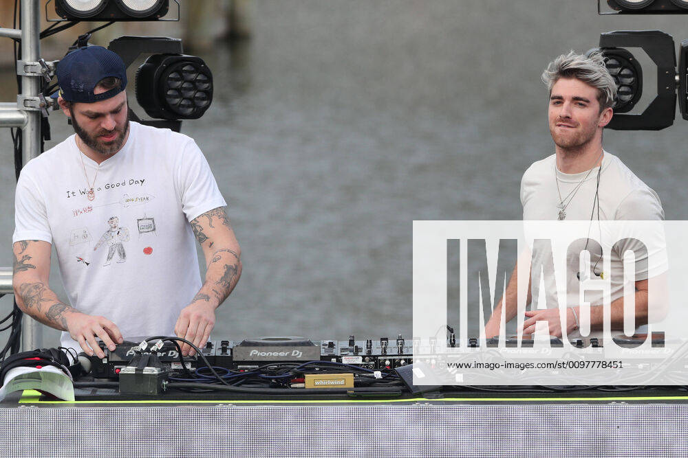 PONTE VEDRA BEACH, FL - MARCH 10: Alex Pall and Andrew Taggert of The Chainsmokers perform at Military Appreciation Day Ceremony during THE PLAYERS Championship on March 10, 2020 at Ponte Vedra Beach, Florida.