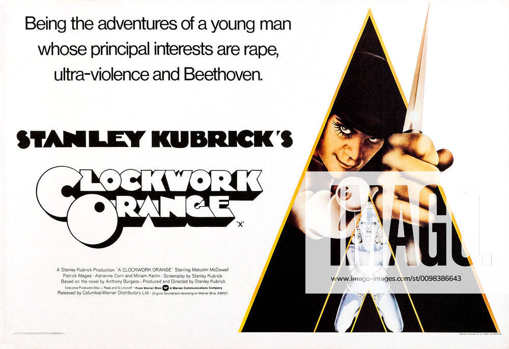 A CLOCKWORK ORANGE, British poster art, Malcolm McDowell, 1971. !ACHTUNG AUFNAHMEDATUM GESCHÄTZT! PUBLICATIONXNOTxINxCANxCHNxFRAxITAxJPNxNORxPOLxRUSxESPxUKxUSA