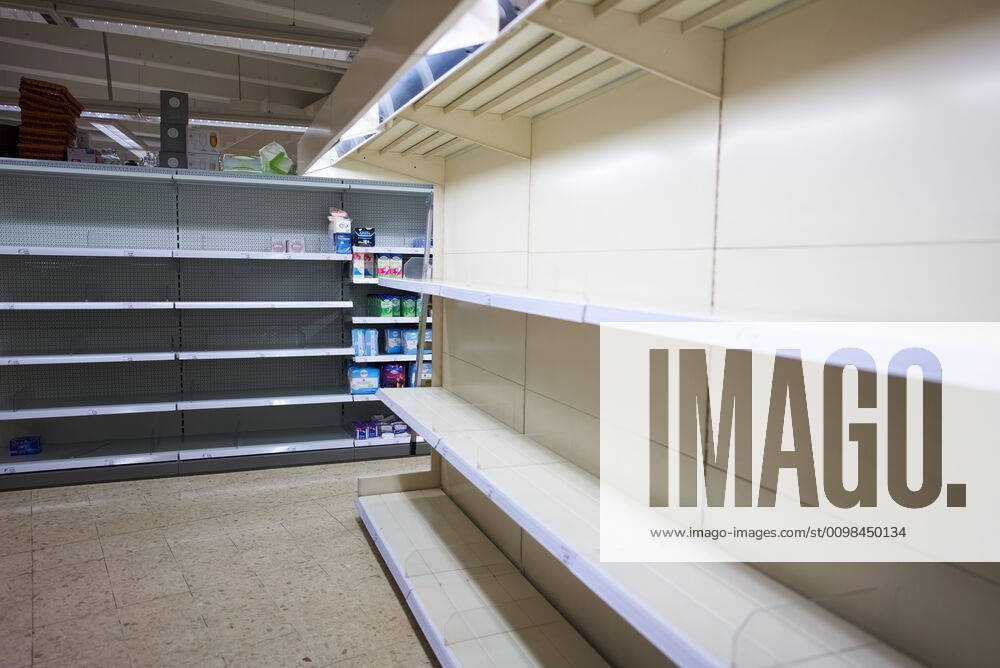 Supermarket in Marktoberdorf, March 24, 2020. Empty shelves of toilet paper and cosmetics due to the Corona virus disease (COVID-19) on March 24, 2020 in Marktoberdorf, Germany