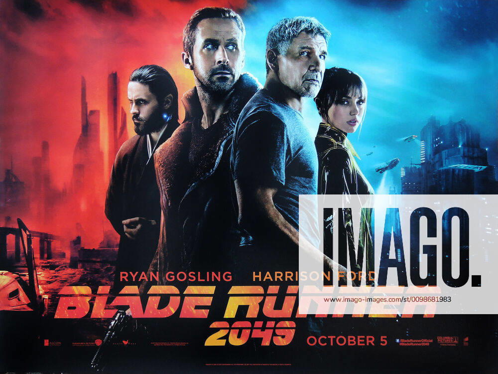 BLADE RUNNER 2049, British advance poster, from left, Jared Leto, Ryan Gosling, Harrison Ford, Ana de Armas, 2017. Warner Bros. Courtesy Everett Collection !ACHTUNG AUFNAHMEDATUM GESCHÄTZT! PUBLICATIONXNOTxINxCANxCHNxFRAxITAxJPNxNORxPOLxRUSxESPxUKxUSA