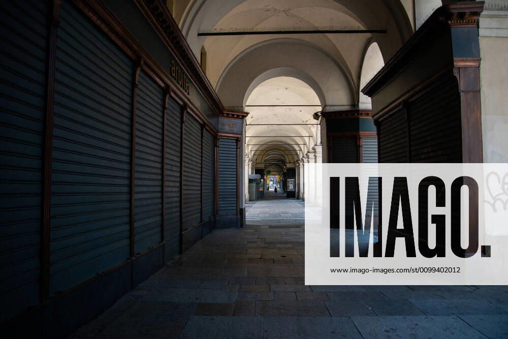 Italy: Turin lockdown 14th April 2020 A view shows Via Roma and a deserted Turin on April 14, 2020 in Italy, during the country s lockdown aimed at curbing the spread of the COVID-19 infection, caused by the novel coronavirus. Turin Piedmont Turin Italy