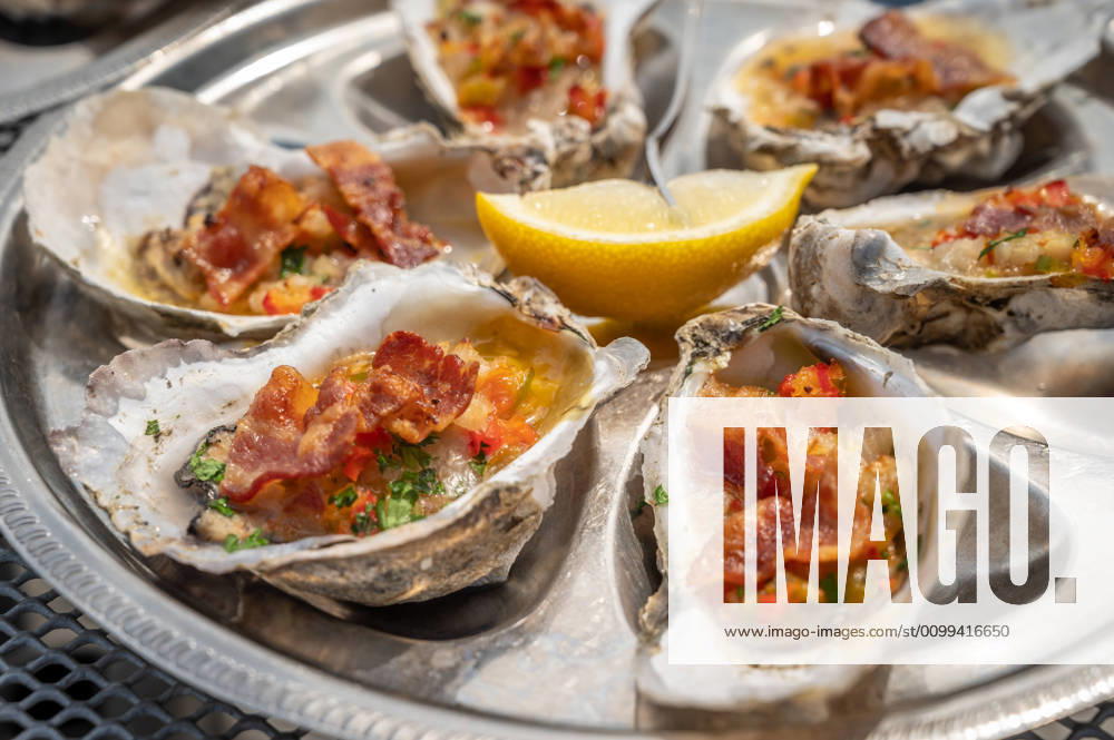 Oysters served up on a platter and ready to eat , Piney Point, Maryland, USA Piney Point Maryland USA