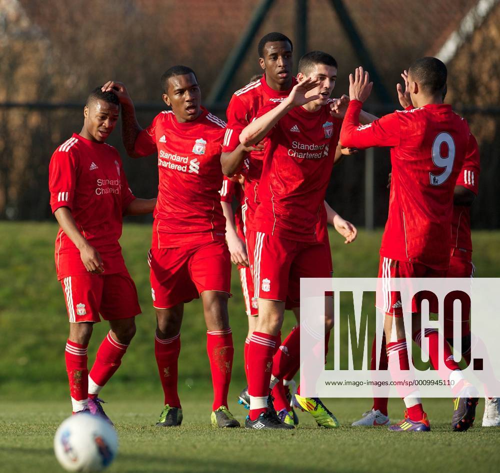 Liverpool s Raheem Sterling celebrates scoring the first goal against Everton during the FA Premier Reserve League match at the Kirkby Academy. ZWEIx xPropagandax