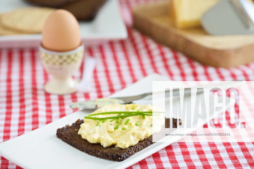 Healthy breakfast Whole wheat rye with egg salad for breakfast