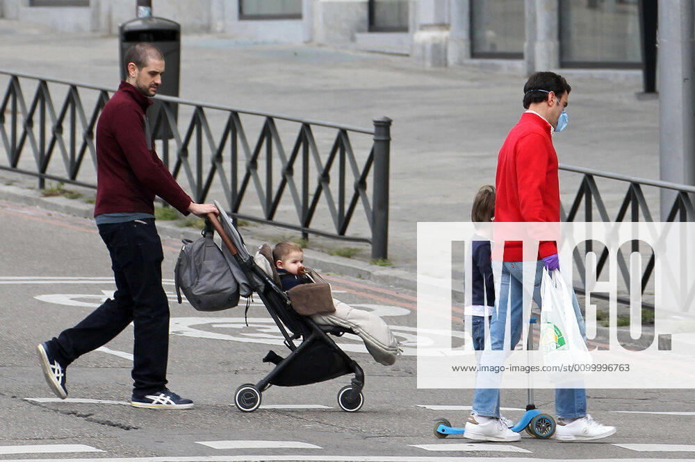 Some families in the streets of Madrid during the first day of permission so that the children can spend an hour daily on the street during the health crisis due to the Covid-19 virus pandemic - Coronaviruss. April 26,2020. (20200426119)