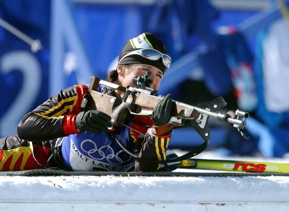 Uschi Disl (Deutschland) - Liegendschießen Biathlon OS Winter Damen Olympische Winterspiele 2002, Olympia, Olympiade, Spiele, Vdig Einzelbild Salt Lake City
