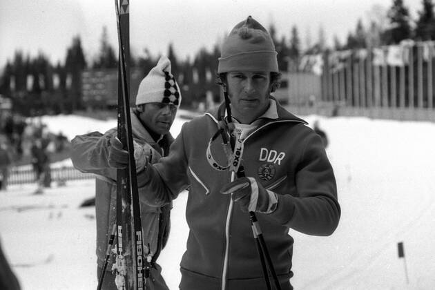 Ulrich Wehling (DDR) Nordische Kombination OS Winter Herren Olympische Winterspiele 1980, Olympia, Olympiade, Ski Nordisch, Nordischer Skisport, Vsw, Vneg Einzelbild Lake Placid