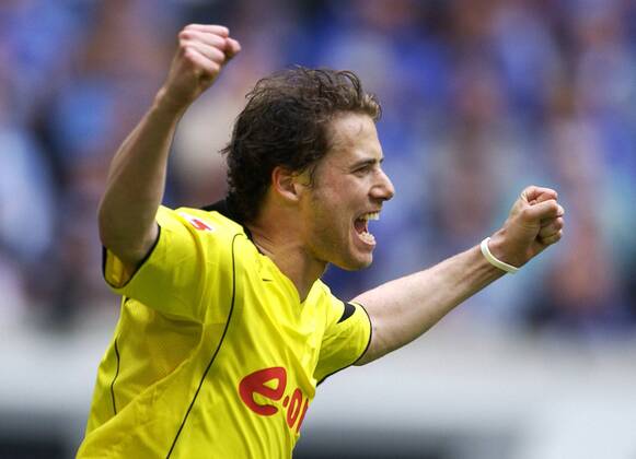 Lars Ricken (BVB) schreit seine Freude beim Torjubel laut heraus Fußball 1. BL Herren Saison 2004 2005, Borussia Dortmund Einzelbild Gelsenkirchen Begeisterung, Freude,