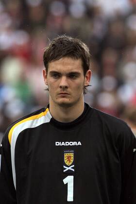 Torwart Craig Gordon (Schottland) während der Nationalhymne Fußball Länderspiel Herren Weltmeisterschaftsqualifikation 2005, Qualifikation, Länderspiel, Nationalmannschaft, Nationalteam Porträt Oslo