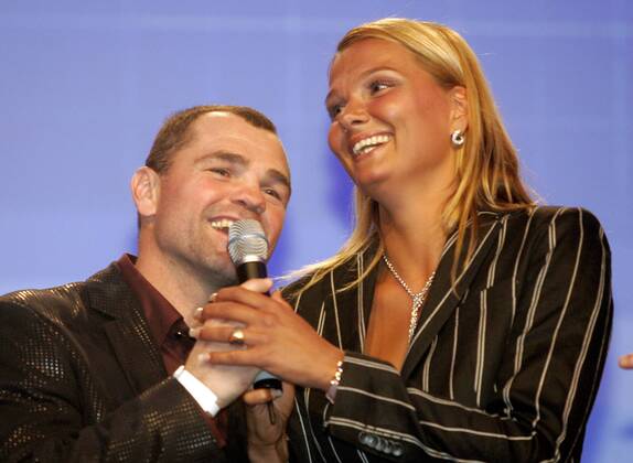 Moderatorin Franziska van Almsick und Laudator Sven Ottke (beide Deutschland) anläßlich der Wahl zum Berliner Sportler des Jahres 2005 Boxen Herren Berliner Sportler des Jahres 2005, Gala, Sportgala, Sportlergala, Auszeichnung, Sportlerauszeichnung Gruppe Champions Berlin