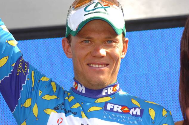 Thor Hushovd (Norwegen Credit Agricole) bei der Siegerehrung zur 10. Etappe der Vuelta 2006 - Radsport Herren Vuelta a Espana 2006, Spanienrundfahrt, ProTour, Straßenradsport, Rad Porträt 10. Etappe: Aviles - Museo de Altamira Radsport Herren Vuelta a Espana 2006, Spanienrundfahrt, ProTour, Straßenradsport, Rad Porträt 10. Etappe: Aviles - Museo de Altamira