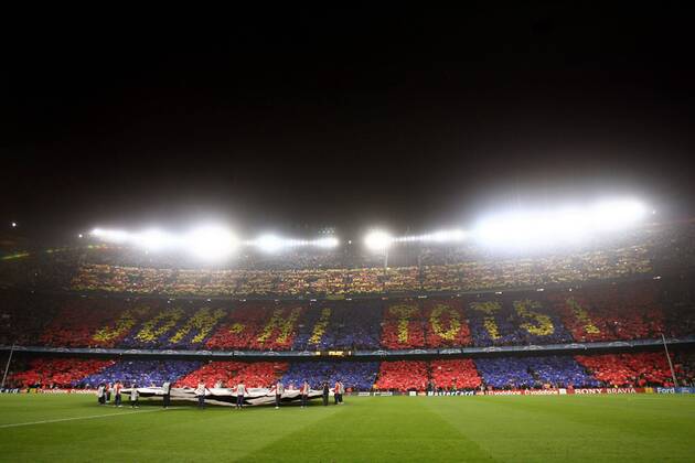 Son Ni Tots - Fanchoreographie der Barca Fans im Estadio Nou Camp -  (pan17706) Fußball EC 1 Herren Champions League 2006 2007, FC Barcelona, Barca Totale Zuschauer, Publikum, Fankurve, Fanblock Barcelona Fußball EC 1 Herren Champions League 2006 2007, FC Barcelona, Barca Totale Zuschauer, Publikum, Fankurve, Fanblock Barcelona  