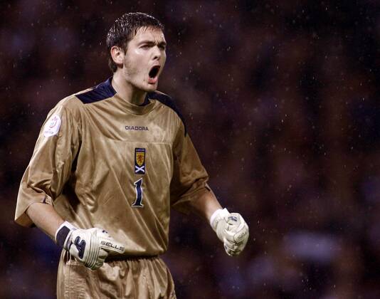 Torwart Craig Gordon (Schottland) - Torjubel -  Fußball Länderspiel Herren EM Qualifikation 2007, Nationalteam, Nationaltrikot Einzelbild Glasgow Freude, Begeisterung, Fußball Länderspiel Herren EM Qualifikation 2007, Nationalteam, Nationaltrikot Einzelbild Glasgow Freude, Begeisterung,