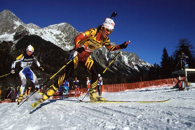Uschi Disl (Deutschland) Biathlon Damen Weltcup 1998 1999, Welt Cup, Worldcup, World, WC, Einzelbild Aufnahmedatum geschätzt, Biathlon Damen Weltcup 1998 1999, Welt Cup, Worldcup, World, WC, Einzelbild Aufnahmedatum geschätzt,