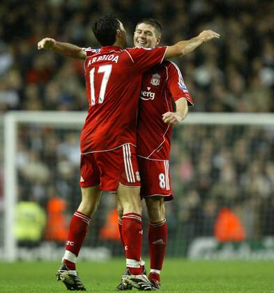 Steven Gerrard (re.) und Alvaro Arbeloa (beide Liverpool) - Torjubel - EDITORIAL USE ONLY. No use with unauthorised audio, video, data, fixture lists, club league logos or live services. Online in-match use limited to 120 images, no video emulation. No use in betting, games or single club league player publications. Fußball Herren FA Cup 2007 2008, Englischer Pokal, Pokalspiel, FC Liverpool Gruppe Liverpool Freude, Fußball Herren FA Cup 2007 2008, Englischer Pokal, Pokalspiel, FC Liverpool Gruppe Liverpool Freude,