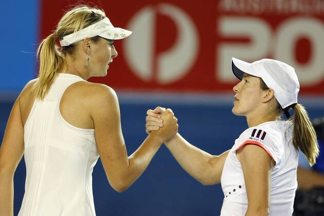 Justine Henin (Belgien, re.) gratuliert Maria Sharapova (Russland) -  Tennis Damen Australian Open 2008, Grand Slam, WTA Tour Gruppe Melbourne Kameradschaft, Tennis Damen Australian Open 2008, Grand Slam, WTA Tour Gruppe Melbourne Kameradschaft,