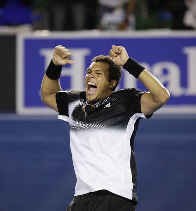 Jo Wilfried Tsonga (Frankreich) - Schlußjubel Tennis Herren Australian Open 2008, Grand Slam, ATP Tour Einzelbild Melbourne Freude, Begeisterung, Tennis Herren Australian Open 2008, Grand Slam, ATP Tour Einzelbild Melbourne Freude, Begeisterung,