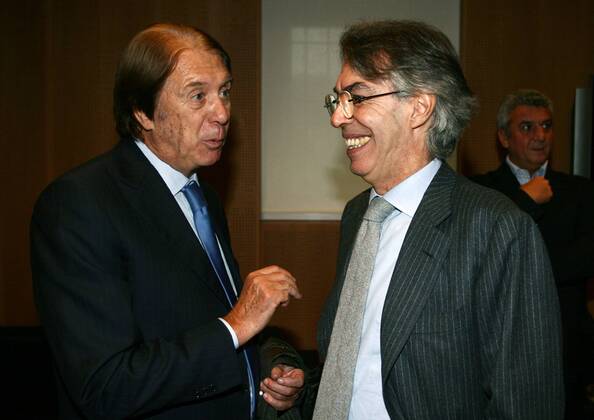 Cesare Maldini (li.) und Präsident Massimo Moratti (Inter Mailand beide Italien) während der Auszeichnung Il Bello del Calcio 2008 -  Fußball Herren Il Bello del Calcio 2008, Preisverleihung, Auszeichnung, Spielerauszeichnung, Ehrung, Spielerehrung Gruppe Mailand