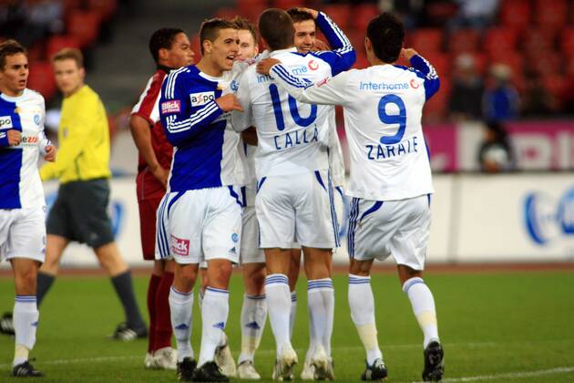 Fussball Super League Grasshopper Club Zürich - AC Bellinzona 7:0 Torjubel mit Davide Calla , Gonzalo Zarate (Grasshopper)