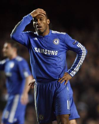 Chelsea s Didier Drogba looks on dejected Champions League Chelsea FC London v Inter Milan 16th March, 2010 EDITORIAL USE ONLY. No use with unauthorised audio, video, data, fixture lists, club league logos or live services. Online in-match use limited to 120 images, no video emulation. No use in betting, games or single club league player publications.