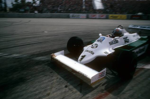 Alan Jones (Australien Williams Ford) in seinem Boliden -  Motorsport Grand Prix Herren Großer Preis der USA West 1981, Formel 1 WM, F1, F, GP Einzelbild Long Beach