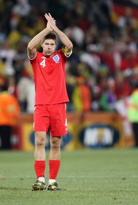 England s Steven Gerrard looks on dejected at the ending whistle FIFA World Cup 2010 Round of 16 Germany v England 27th June, 2010 EDITORIAL USE ONLY. No use with unauthorised audio, video, data, fixture lists, club league logos or live services. Online in-match use limited to 120 images, no video emulation. No use in betting, games or single club league player publications.