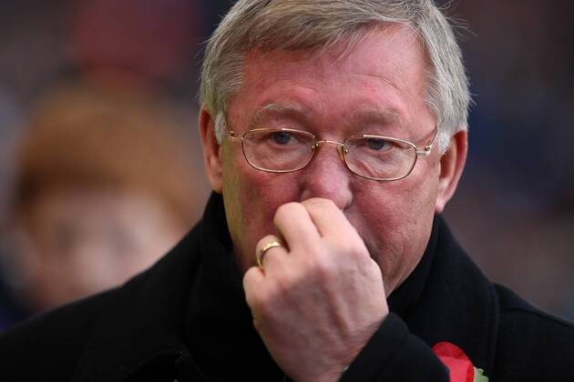 Football - Premier League - Aston Villa vs. Manchester United Alex Ferguson, coach of Manchester United at Villa Park
