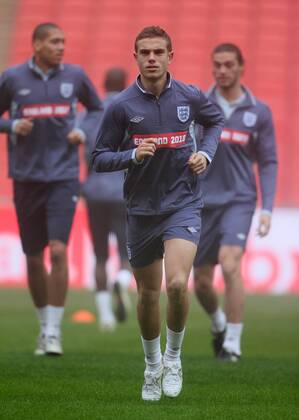 Englands Jordan Henderson during training - England 16th November, 2010 EDITORIAL USE ONLY. No use with unauthorised audio, video, data, fixture lists, club league logos or live services. Online in-match use limited to 120 images, no video emulation. No use in betting, games or single club league player publications.