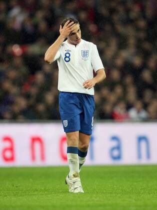 Englands Jordan Henderson looks on dejected - England (white) vs. France (blue) 1:2 EDITORIAL USE ONLY. No use with unauthorised audio, video, data, fixture lists, club league logos or live services. Online in-match use limited to 120 images, no video emulation. No use in betting, games or single club league player publications.