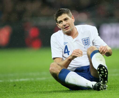 Englands Steven Gerrard looks on dejected - England (white) vs. France (blue) 1:2 EDITORIAL USE ONLY. No use with unauthorised audio, video, data, fixture lists, club league logos or live services. Online in-match use limited to 120 images, no video emulation. No use in betting, games or single club league player publications.