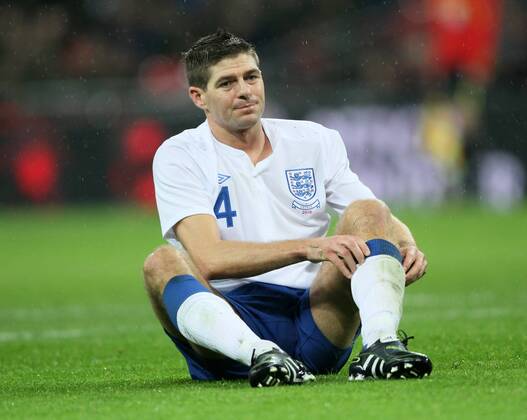 Englands Steven Gerrard looks on dejected - England (white) vs. France (blue) 1:2 EDITORIAL USE ONLY. No use with unauthorised audio, video, data, fixture lists, club league logos or live services. Online in-match use limited to 120 images, no video emulation. No use in betting, games or single club league player publications.
