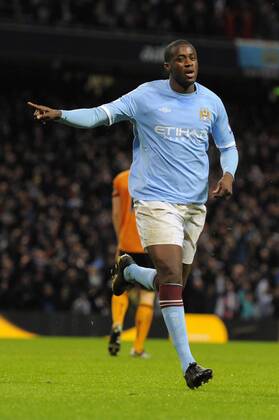 Yaya Toure of Manchester City celebrates scoring the third goal - Manchester City - Wolverhampton Wanderers - EDITORIAL USE ONLY. No use with unauthorised audio, video, data, fixture lists, club league logos or live services. Online in-match use limited to 120 images, no video emulation. No use in betting, games or single club league player publications.