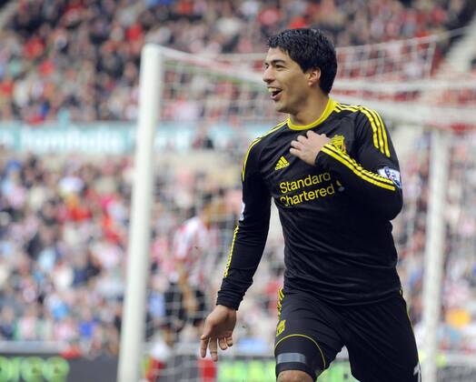 Liverpool s Luis Suarez celebrates scoring his side s second goal. Barclays Premier League AFC Sunderland vs. FC Liverpool 20th March, 2011 EDITORIAL USE ONLY. No use with unauthorised audio, video, data, fixture lists, club league logos or live services. Online in-match use limited to 120 images, no video emulation. No use in betting, games or single club league player publications. o0 Jubel Freude