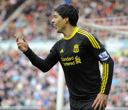 Liverpool s Luis Suarez celebrates scoring his side s second goal. Barclays Premier League AFC Sunderland vs. FC Liverpool 20th March, 2011 EDITORIAL USE ONLY. No use with unauthorised audio, video, data, fixture lists, club league logos or live services. Online in-match use limited to 120 images, no video emulation. No use in betting, games or single club league player publications. o0 Jubel Freude