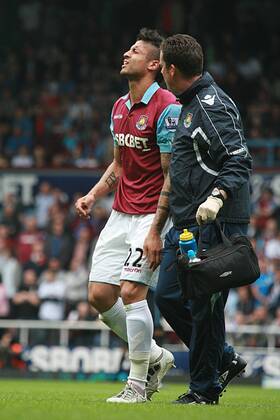 Football - Premier League - West Ham United vs. Aston Villa Manuel Da Costa Of West Ham Upton Park, London