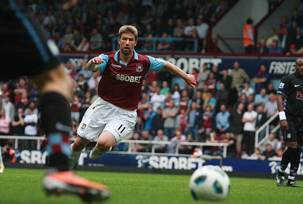 Football - Premier League - West Ham United vs. Aston Villa Thomas Hitzlsperger Of West Ham Upton Park, London