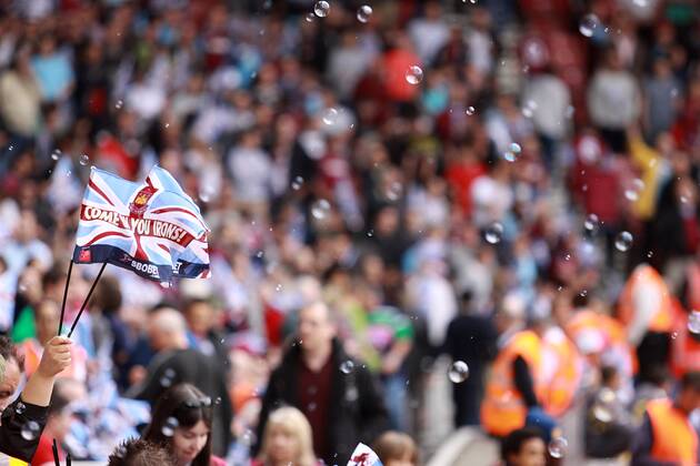 Football - Premier League - West Ham United vs. Aston Villa West Ham Flags with Bubbles at Upton Park