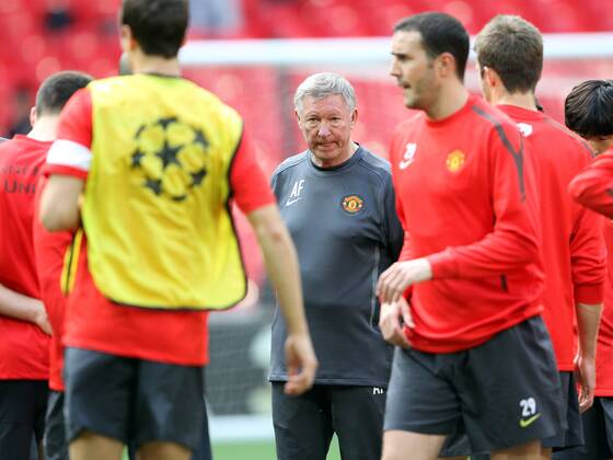 Manchester Uniteds Sir Alex Ferguson looks on UEFA Champions League Final Training UEFA Champions League Final Training - Manchester United 27th May, 2011 EDITORIAL USE ONLY. No use with unauthorised audio, video, data, fixture lists, club league logos or live services. Online in-match use limited to 120 images, no video emulation. No use in betting, games or single club league player publications.