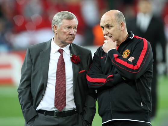 Manchester Uniteds Sir Alex Ferguson looks on dejected with Mike Phelan UEFA Champions League Final Manchester United v Barcelona 28th May, 2011 EDITORIAL USE ONLY. No use with unauthorised audio, video, data, fixture lists, club league logos or live services. Online in-match use limited to 120 images, no video emulation. No use in betting, games or single club league player publications.