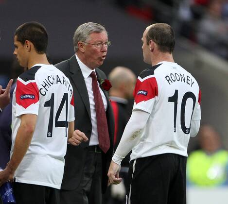 Manchester Uniteds Sir Alex Ferguson has words with Wayne Rooney UEFA Champions League Final Manchester United v Barcelona 28th May, 2011 EDITORIAL USE ONLY. No use with unauthorised audio, video, data, fixture lists, club league logos or live services. Online in-match use limited to 120 images, no video emulation. No use in betting, games or single club league player publications.