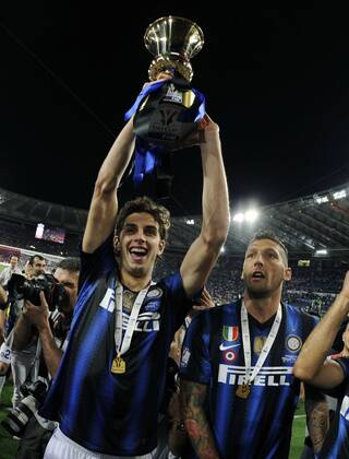 Finale der Coppa Italia 2011 in Rom - Sieger Inter Mailand jubelt - - Andrea Ranocchia und Marco Materazzi