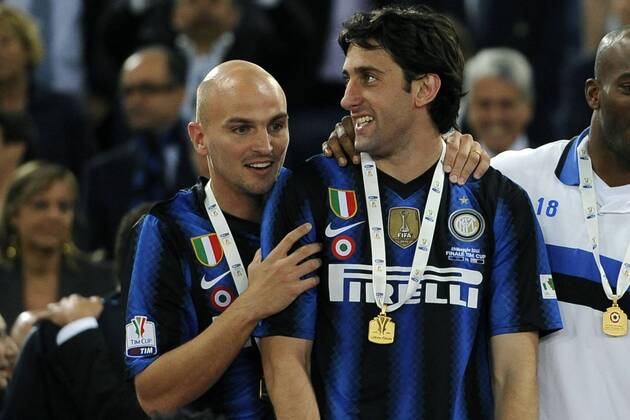 Finale der Coppa Italia 2011 in Rom - Sieger Inter Mailand jubelt - - Esteban Cambiasso und Diego Milito