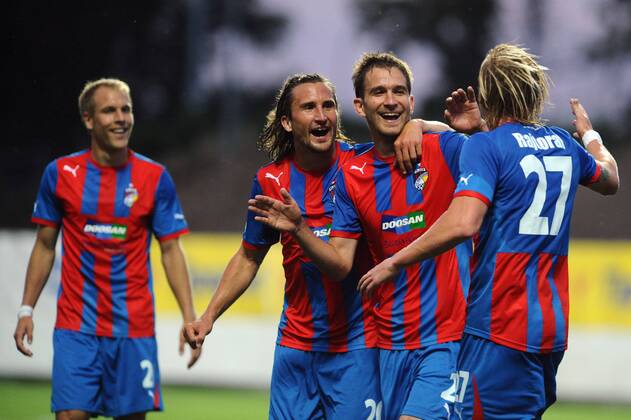 Champions League 2. qualification match Viktoria Pilsen against Pyunik Yerevan on July 19, 2011 in Pilsen, Czech Republic. Pictured Daniel Kolar, Petr Jiracek, Marek Bakos, Frantisek Rajtoral. (CTKxPhoto PavelxRakusan) CTKPhoto1201107190369301