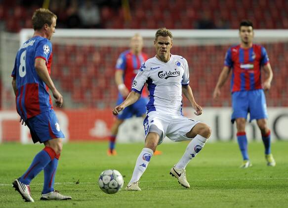 Champions League Play off FC Kopenhagen-Viktoria Pilsen David Limbersky, Viktoria Plzen., Thomas Kristensen, FCK FC Kobenhavn.