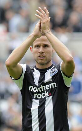 Yohan Cabaye of Newcastle United celebrates at the final whistle during the Premier League football match between Newcastle United and Fulham FC on 28 August, 2011, at St. James Park, Newcastle upon Tyne, England. Barclays Premier League. Newcastle United v Fulham FC 28th August, 2011 EDITORIAL USE ONLY. No use with unauthorised audio, video, data, fixture lists, club league logos or live services. Online in-match use limited to 120 images, no video emulation. No use in betting, games or single club league player publications.